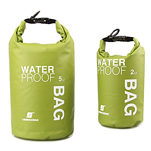 Uncle Paul Bolsas estancas - Verde 2 litros a la Deriva Impermeable Bolsa Seca para Paseo en Barco, Kayak, Pesca, Canotaje, natación, Camping, piragüismo