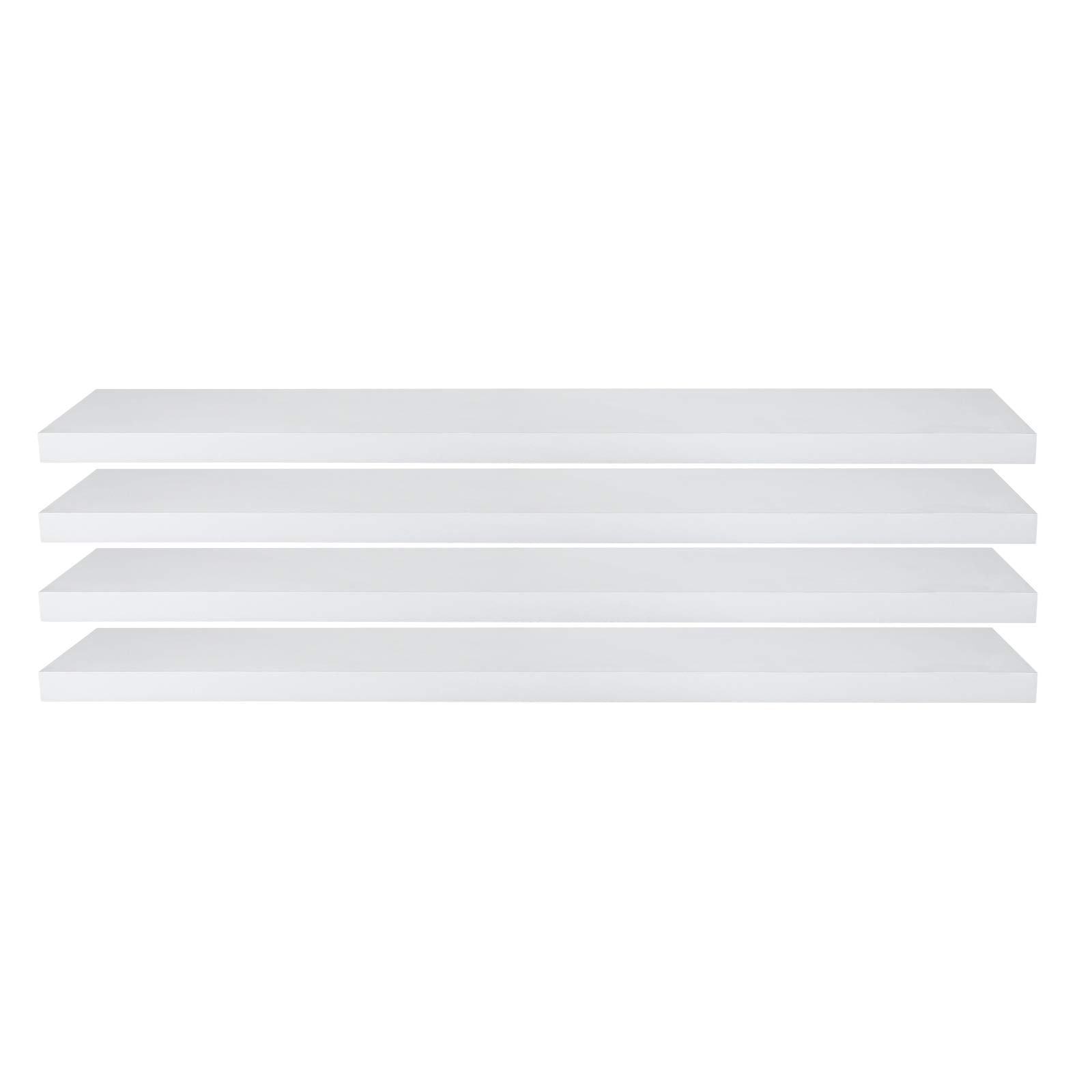 eSituro Floating Shelves, Set of 4 Large White Wall Shelves,Simple to Install Wooden Shelf for Bedroom,Living Room,Kitchen,Display Storage Rack, Home Office Furniture Each Shelf 110x23x3.8cm — image 1