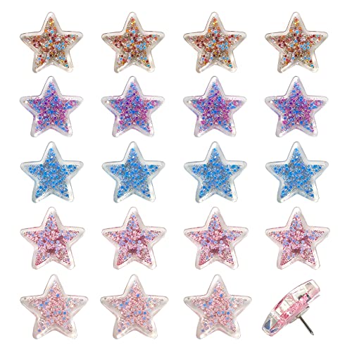 Star Shape Push Pin, 20 Pcs Drawing Pin Resin Decoration Mixed Color Stars Push Pins Tacks For Wall Whiteboard Corkboard Photo Wall Decorations #TOP21