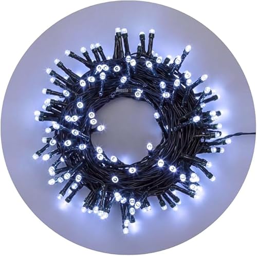 Cordão de Pisca-Pisca Natal 100 Leds - 10m Fio verde 220v com 8 Funções em Branco Frio para Decoraçã