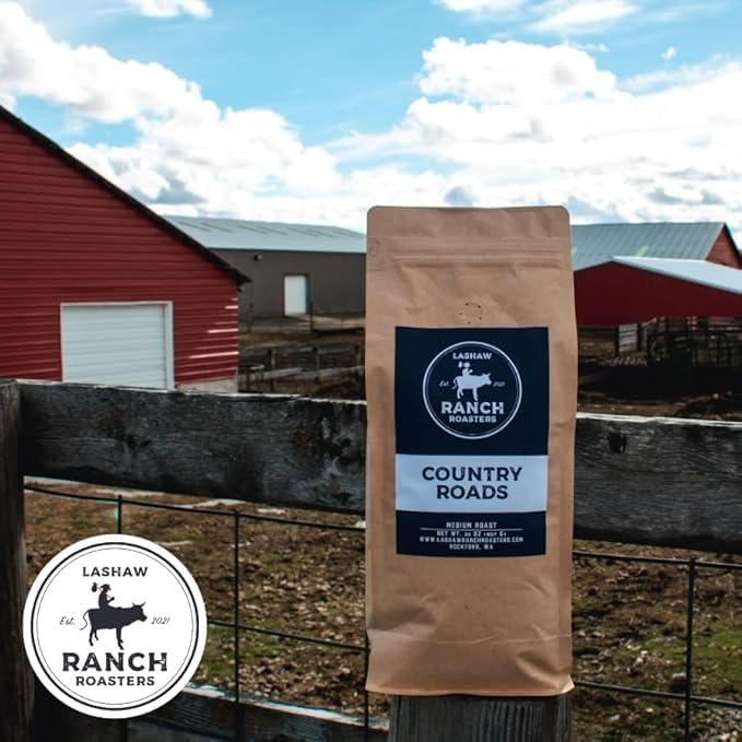 LaShaw Ranch Roasters - Country Roads Medium Roast Ground Coffee, Premium Quality, Non-GMO, 100% Arabica, Rich Bodied, 32oz Bag (Pack of 1)