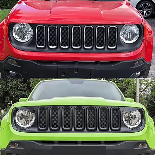 Image of Front Bumper Grill Insert Rings Vent Cover Trim Compatible with Jeep Renegade 2015 2016 2017 2018 Gloss Black (7pcs)