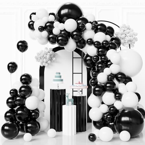 Image of Black and White Balloons Arch Kit,130pcs White Latex Balloon Garland,Different Size Black Latex Balloons for Baby Shower Birthday Wedding Graduation Party Decorations Supplies