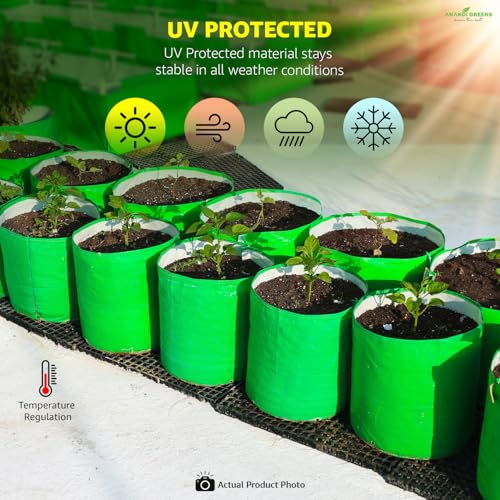 Image of Anandi Green's Premium HDPE Uv Protected 220 GSM Round Shaped Green Colour Plants Grow Bags Suitable for Terrace and Vegetable Gardening (Pack of 2, 18x18 INCH)