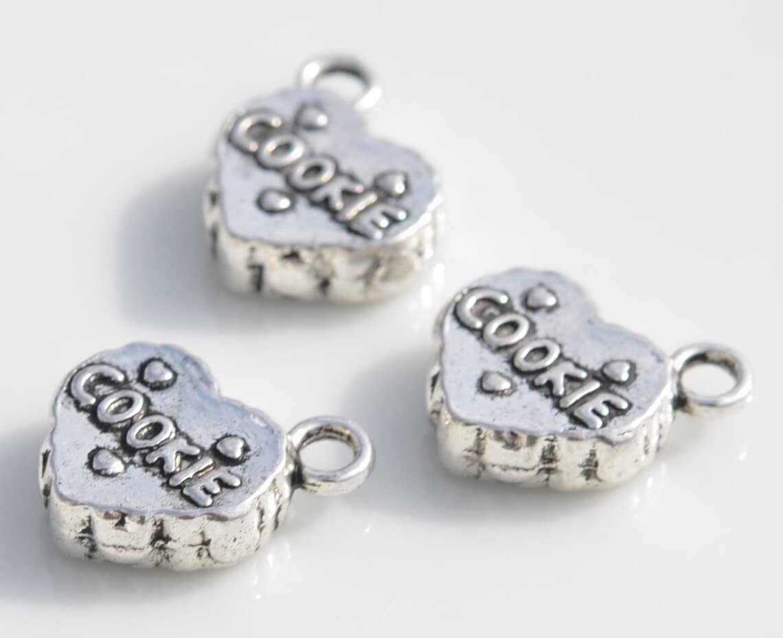 BULK 50 Silver Heart Shaped Cookie Charms Jewelry Making Supply DIY Crafts