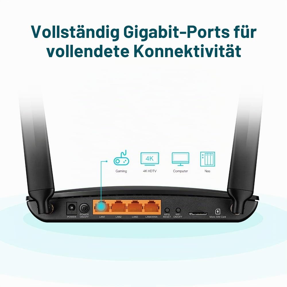 TP-Link AC1200 4G+ Cat6 Wireless Dual Band Gigabit Router, 4G/3G Network SIM Slot Unlocked, MU-MIMO Technology, No Configuration Required, Support Guest Network & Parental Control (Archer MR600 V2)