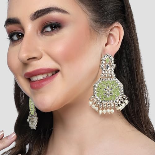 Image of Karatcart Red Stone Studded Gold Plated Drop Earrings for Women
