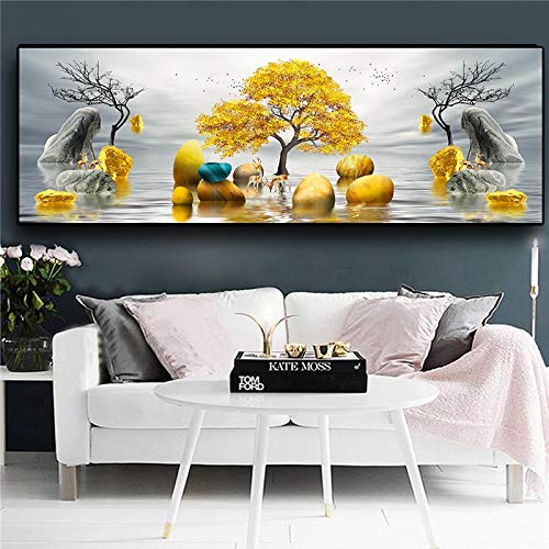 Toile arbre d'or et elk abstrait 30x90cm sans cadre pour decoration murale salon