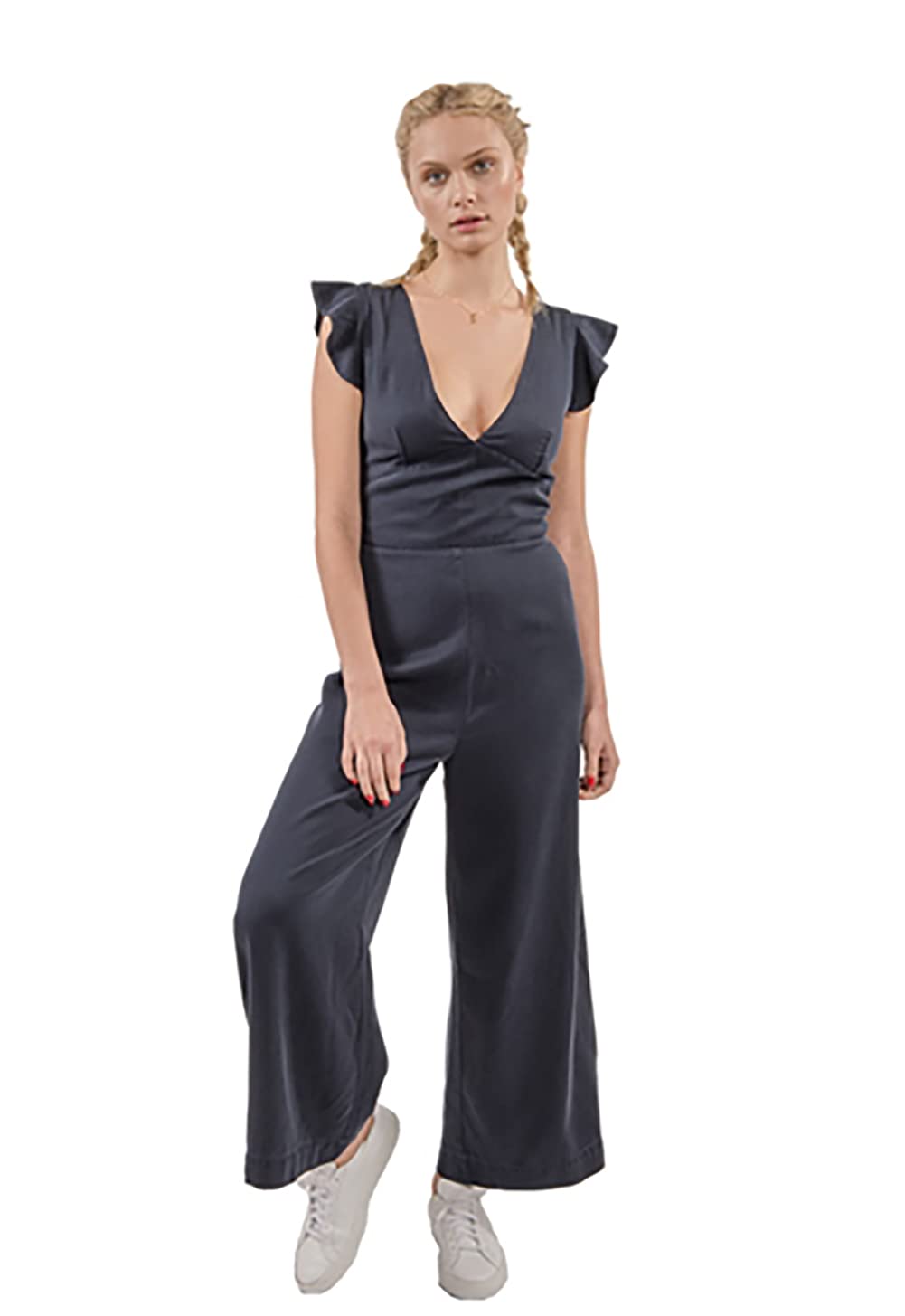 womens Ruffle Sleeve Laced Back Jumpsuit