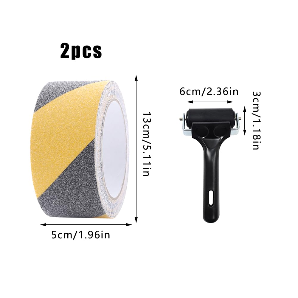 Nastro Antiscivolo Giallo E Nero - 2 Rotoli Da 5 Cm X 10 M + Rullo Di Gomma - Foto 8