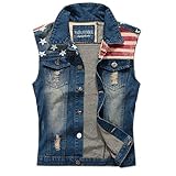Najia Symbol Mens American Flag Retro Denim Vest Sleeveless Cowboy Jean Jacket Distressed Slim Fit for Casual Wear Rock Concerts (M, American Flag)
