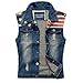 Najia Symbol Men's Slim Fit Retro Cow Light Blue Denim Vest 167 (US Medium, American flag)