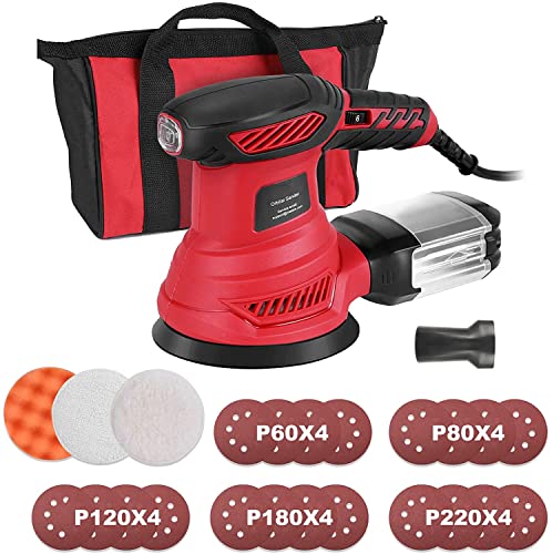 Random Orbit Sander, 2.5-Amp Orbital Sander with 6 Variable Speeds, 13000 OPM, 20 Sanding Discs, 3 Polishing Pads, Tool Bag, Efficient Dust Collector for Woodworking, Sanding, Detailing, Finishing