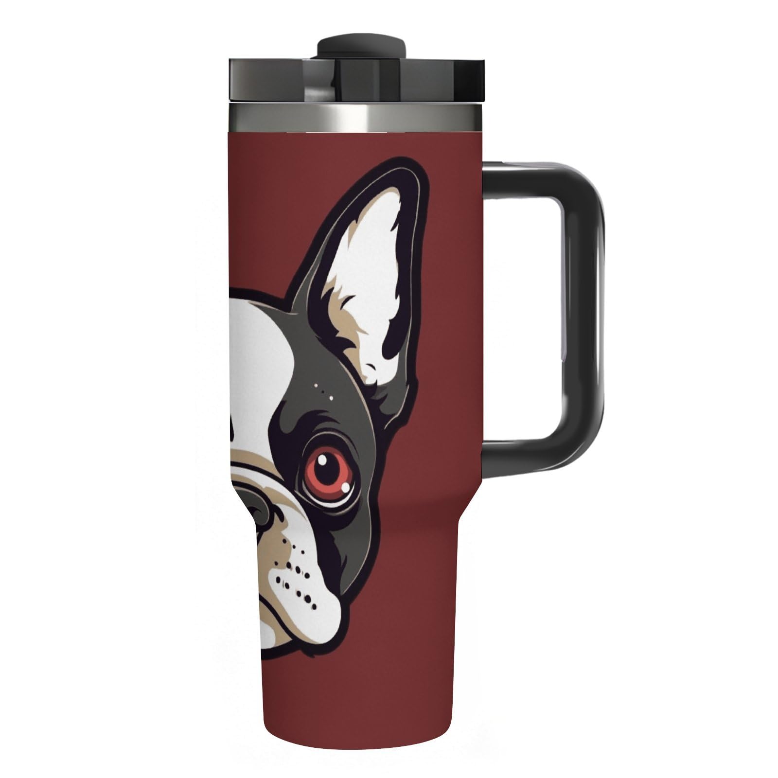 Leakproof 40oz Insulated Tumbler with Straw, Boston Terrier Face