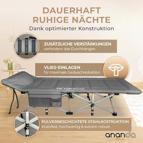 Ananda Goods® Feldbett klappbar mit Matratze – Campingbett & Gästebett faltbar, Reisebett Erwachsene, Klappbett/Campingliege 190x70cm – bis 200KG, mit gemütlicher Matratze & Bettlaken