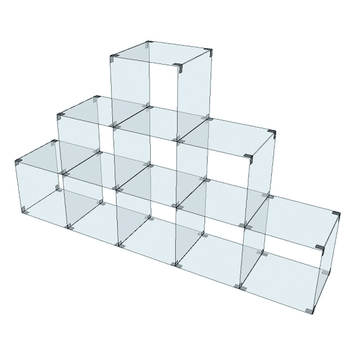 Glassteckvitrine 'Pyramide' – 9 Fächer, Glasplatten 30x30 Cm Oder 40x40 Cm, Modulares Stecksystem