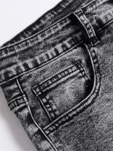 Men Stretch Jeans Pencil Pants Mid Waist Slim Fit Washed Distressed Straight Leg Skinny Denim Pants2