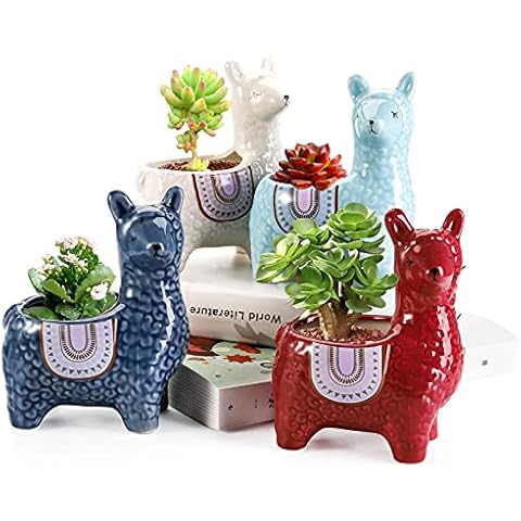 Peohud 4 Pack Llama Succulent Planter Pots, 8.6cm Flower Container Planters with Drainage Hole for Herb Flower Cactus Air Plants Small House, Indoor Outdoor Cover