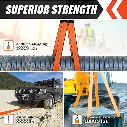 2 Pack 2”X10Ft Supper Sturdy Lift Sling Straps, 18800 Pound Capacity Heavy Duty Eye-Eye Nylon Strap For Hoist, 2-Ply Polyester Rigging Straps, Tree Saver Recovery Straps Web Sling Winch #TOP4