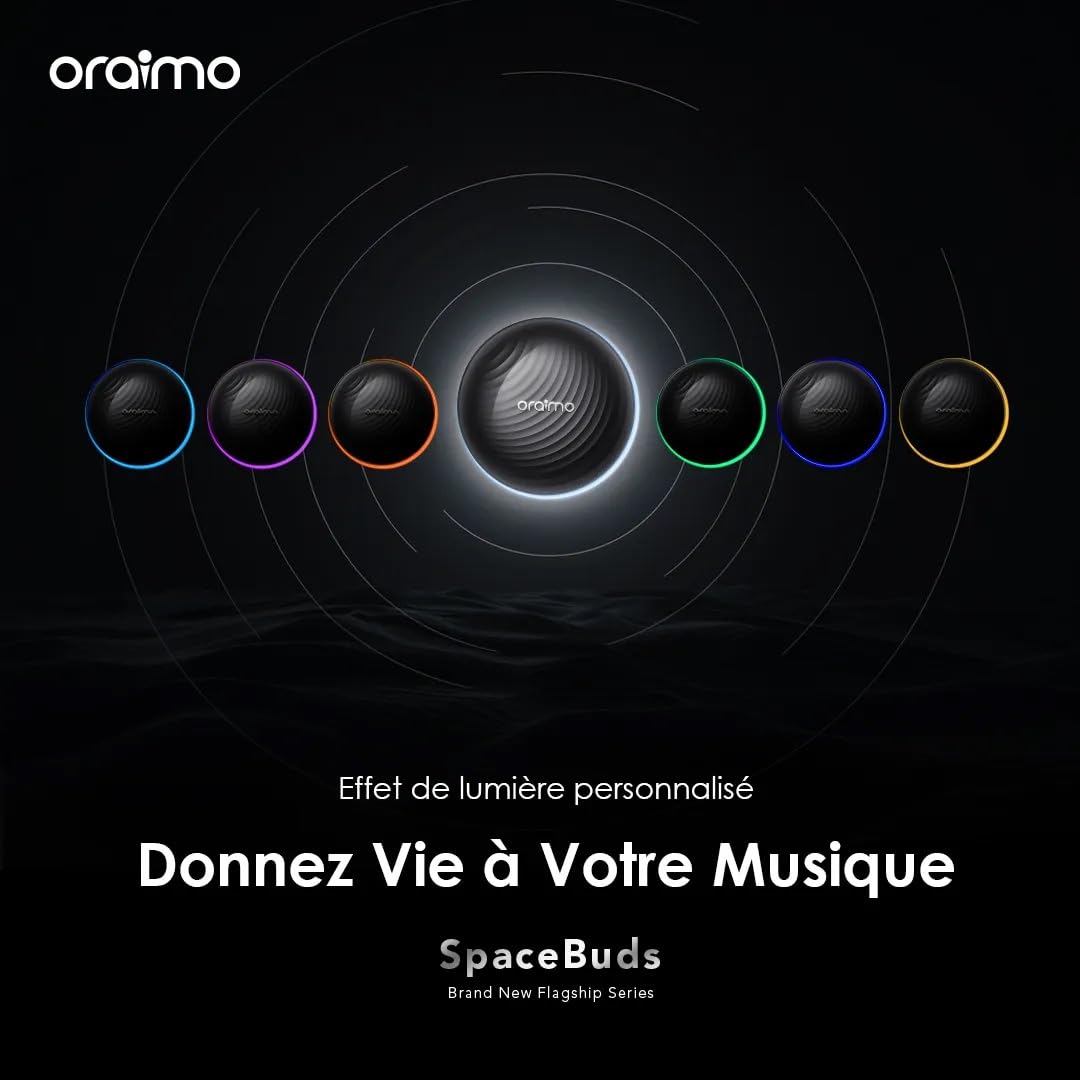 Oraimo SpaceBuds - Écouteurs Bluetooth sans Fil, Réduction de Bruit Active ANC Hybride 50dB, Autonomie 40h, Écouteurs Intra Auriculaires Basse Latence Jeu, 6 Micros Appel Clair, IP54 - Space Grey