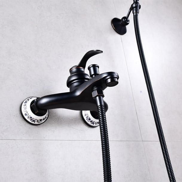 Grifo Ducha Vintage Laton Grifo Monomando para Bañera con Ducha Manual Grifo de Ducha Grifo Bañera y Ducha Juego, Negro Antiguo B