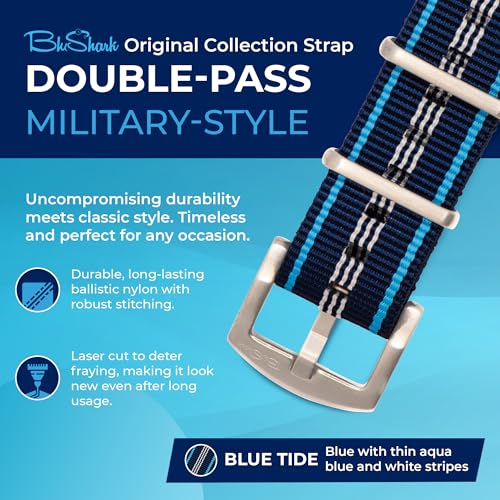 Image of BluShark - Original Collection Military-Style Waterproof Watch Strap, Fits All Timepiece Brands, Durable Nylon Wristwatch Accessories with Stainless Steel Buckle - 18mm, 20mm, 22mm & 24mm Watch Bands