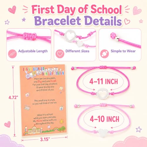 Image of Babycop Back to School Supplies, First Day of Kindergarten Bracelet Mommy and Me - Prek Matching Heart Wish Adjustable Bracelet Set, First Day of School Gifts for Girls Boys Mom & Daughter (2PCS)