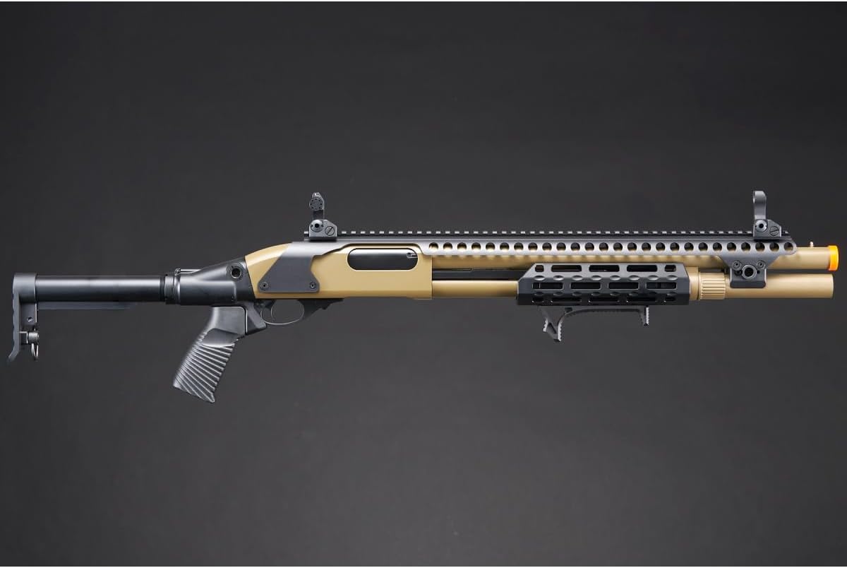 Golden Eagle M8875 3/6-Shot Pump Action Gas Airsoft Shotgun with Extra Shell & 2 Pack Green Gas - (Tan)