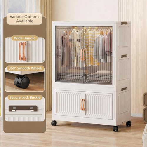 Image of Strassis Design𝟮 𝗧𝗶𝗲𝗿 Foldable Plastic Rack for Storage /Kitchen Cupboard /Versatile and Sturdy Wardrobe for Clothes /Multipurpose Storage Organizer /Closet for Bedroom (White 4 Door)