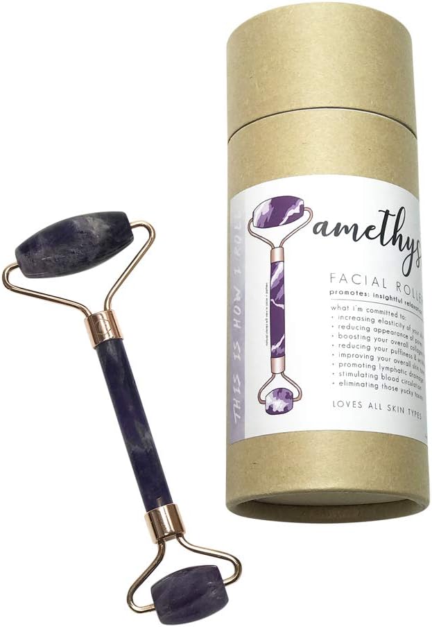 Premium Jade Facial Roller - New Version 100% Natural Jade Roller for Face Double Next Healing Slimming Massager Anti Aging Skin Tool (Amethyst)