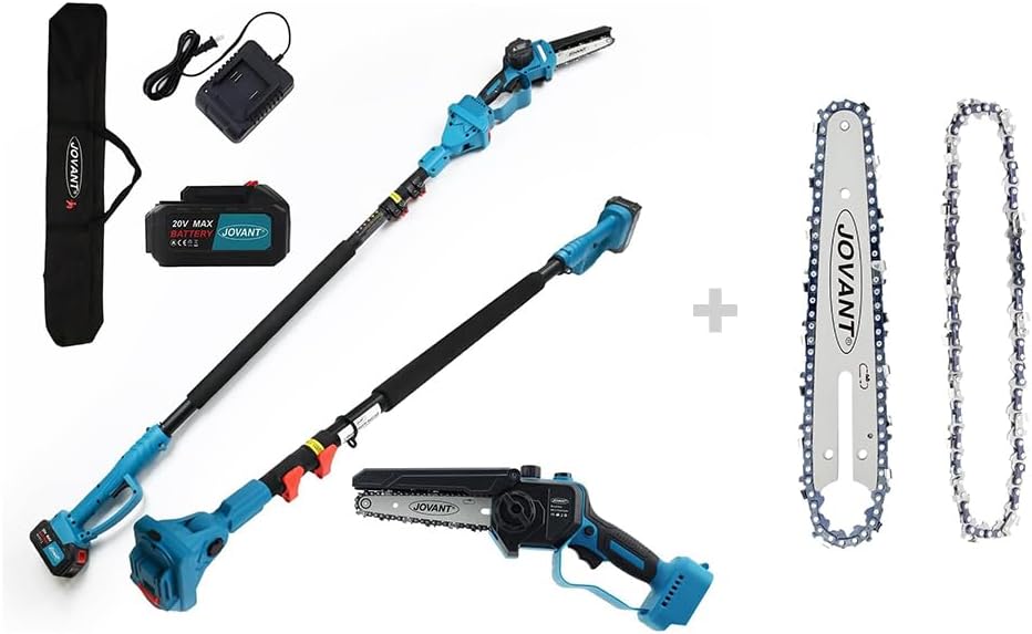 Pole Saw for Tree Trimming,15-Foot Reach Pole Tree Trimmer,6inch Electric Pole Chainsaw for Branch and Wood Cutting with Portable Bag&6 Inch Mini Chainsaw Chain with Replacement Saw Chain Bar