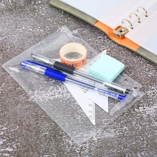 60 Stück A6 klarsichthüllen A6 Ringbuch Binder Taschen, Binder Pockets, Prospekthüllen Bindertaschen Wasserdichter Ohne Zipper, Kunststoff Budget Umschläge 6 Löcher für Dokumente Notizbücher Karten