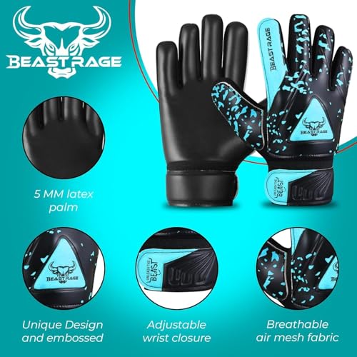 BEAST RAGE Guantes de Portero de Fútbol para Niños,Guantes de Portero de Fútbol para Niños con,Guantes de Fútbol para Niño. (Aqua, Talla 3 Adecuada para niños de 5 a 6 años) - imagen 2