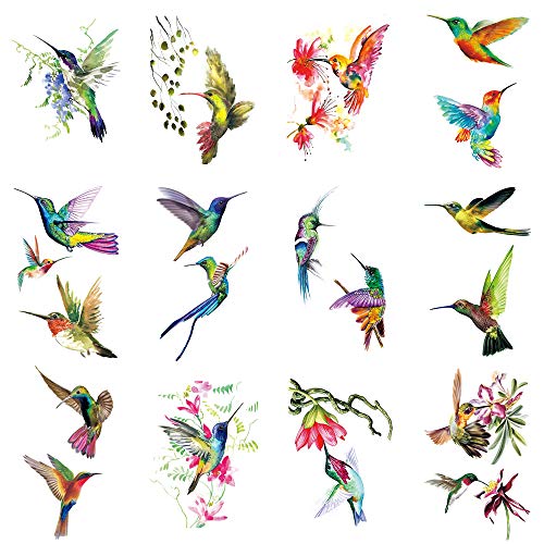 Wyuen 12 PCS Hummingbirds Temporary Tattoo Sticker for Women Men Fashion Body Art Adults Waterproof Hand Fake Tatoo 9.8X6cm (FW12-43)