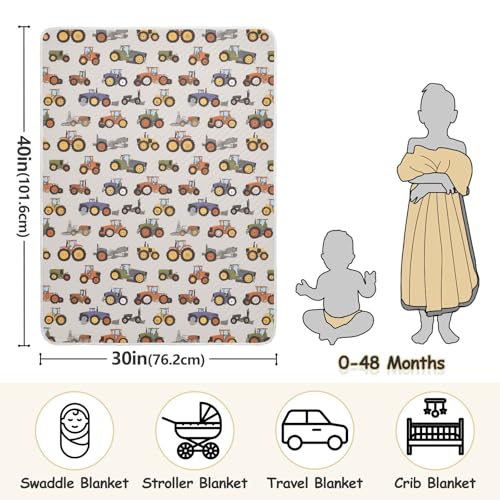 Image of Swaddle Blanket for Boys Girls Soft Swaddle Blanket for Infant Toddler 30X40in Cartoon Pattern of Tractors Muted Colors