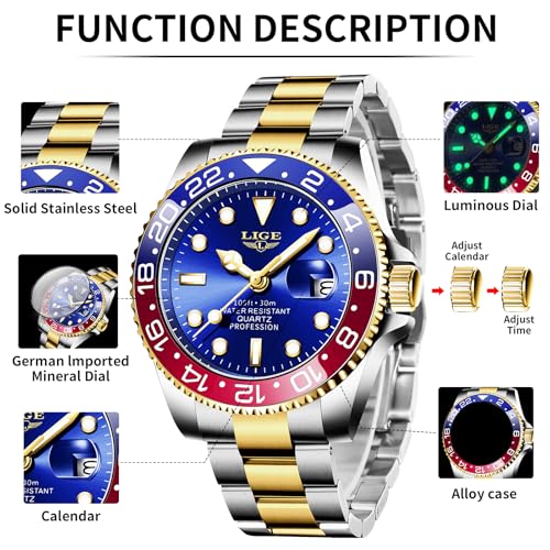 Image of LIGE Fashion Watches for Men Stainless Steel Business Dress Watch Waterproof Analog Quartz Watch with Luminous Date Display Manl Wrist Watch