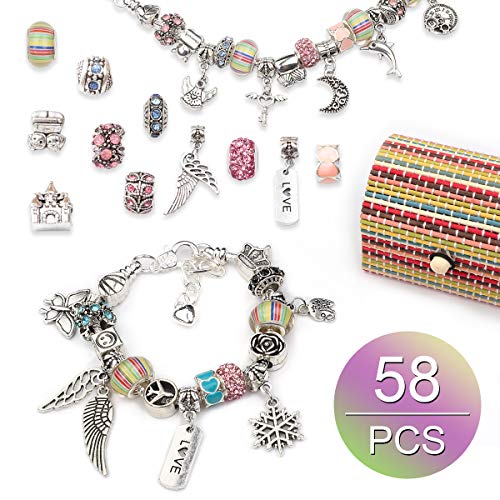 Dsaren Kit para Hacer Pulseras Niña Manualidades Pulseras Kit de Fabricación de Pulseras Incluye Dijes Colgantes Cuentas Cadenas para Hacer Joyas Regalos Originales Niña