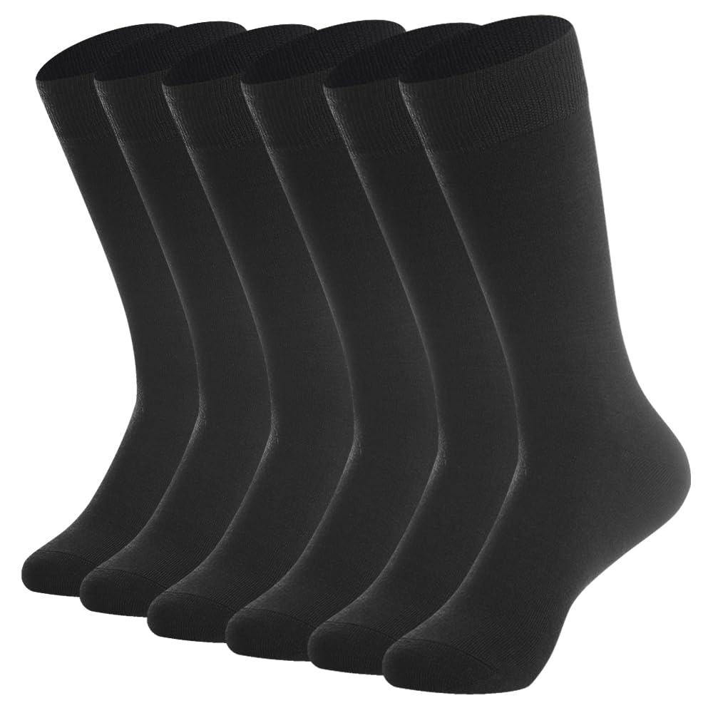 Thin Merino Wool Boot Socks for Men, Warm Black Winter Dress Crew Calf Long Thermal Hiking Sock Mens Size 9-12