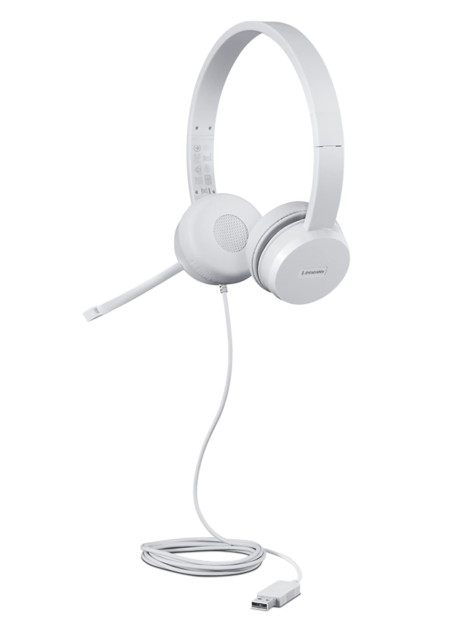 Lenovo 110 - Słuchawki stereo USB (izolacja szumów, obrotowy mikrofon na ramieniu, skórzane nauszniki z pianką pamięciową) Certyfikat pracy z Chromebookiem Google - Chmura szara