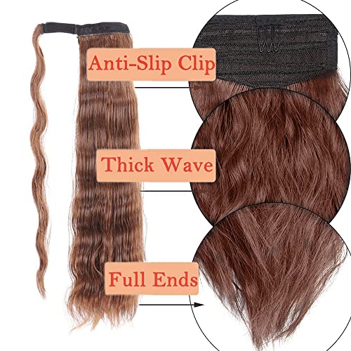 Long Ponytail Hair Extension Curly Wavy Wrap Around One Piece Pony Tail Extensions Clip in Synthetic Hairpieces Wig with Magic Paste for Women Girls Brown Blonde 24" - Image 3