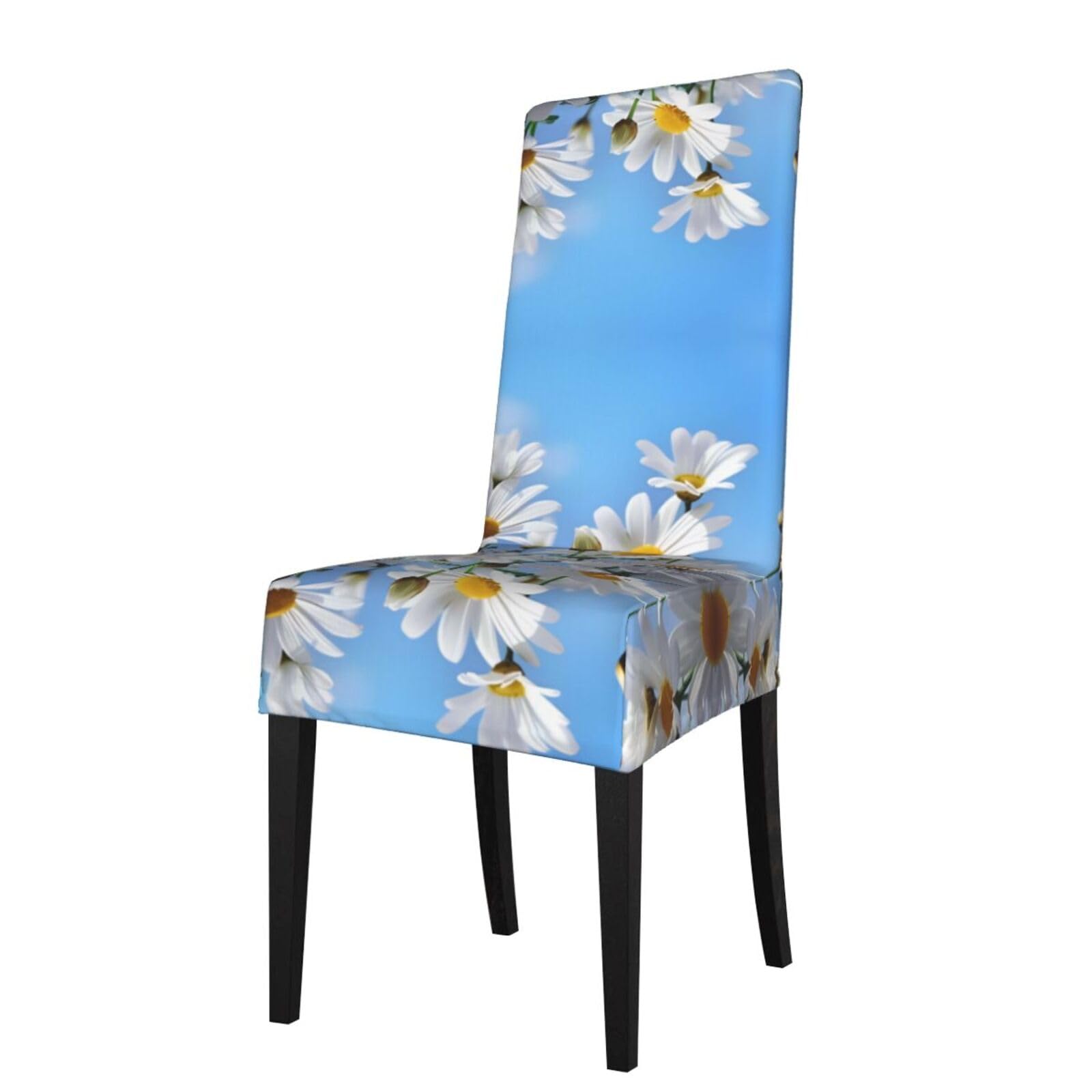 HJFCZH Wild White Daisy Flower Prints Dining Chair Throw Covers – Stretchable Slipcovers for Chair Seat Back – Protect Furniture from Kids & Pets – Easy Care, No Ironing Needed