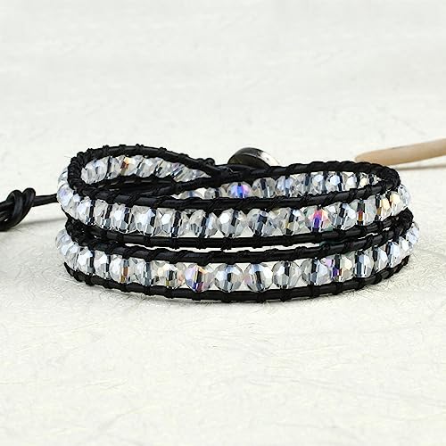 Image of KELITCH Natural Agate Onyx 2 Wrap Bracelets Handmade Leather Strand Bracelets Fashion Jewelry
