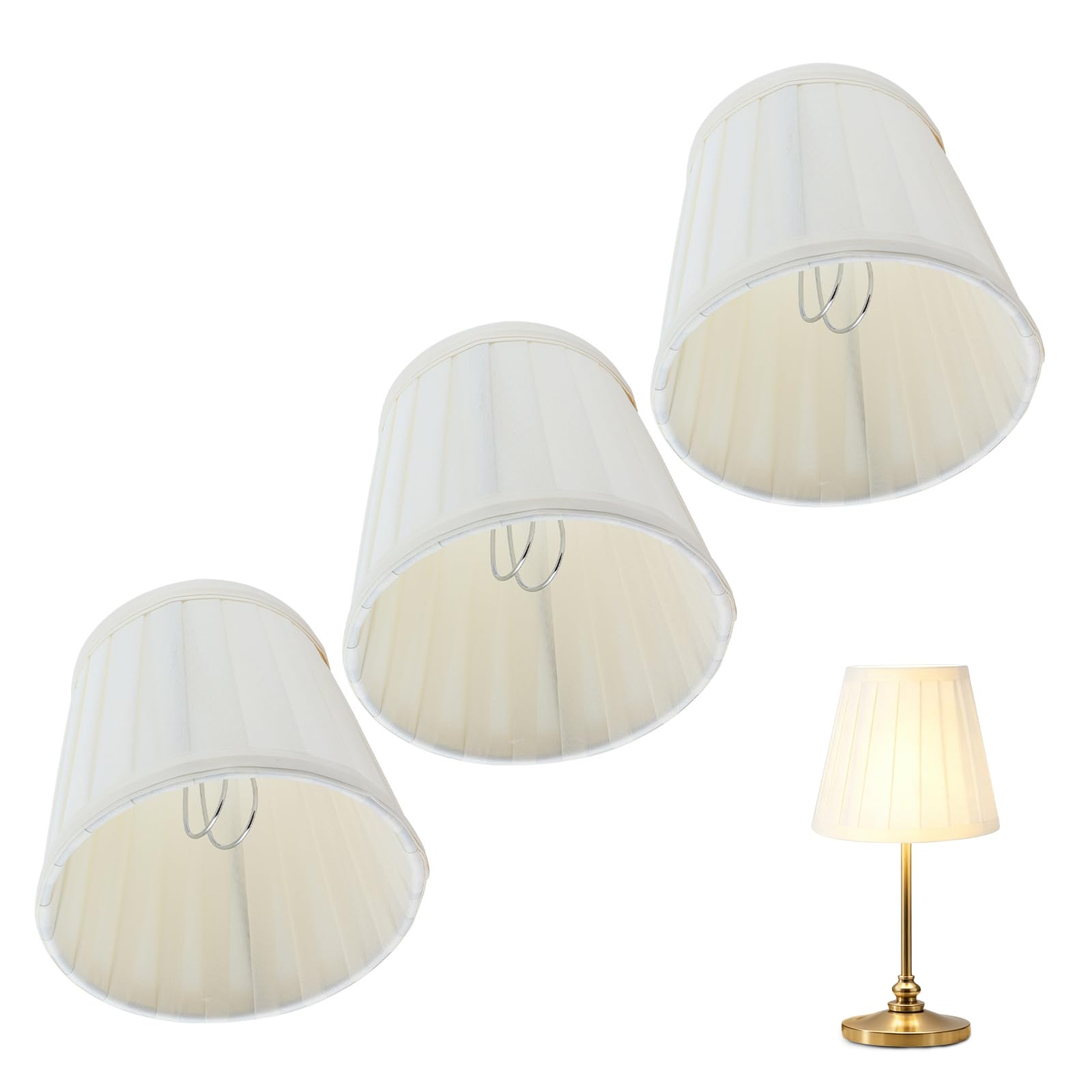 3 Pcs Fabric Lampshade, E14 Clip On Pleated Chandelier Lampshade Cover Small Droplight Wall Lamp Shade for Hotel KTV Decor