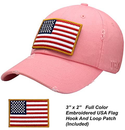 Image of Antourage American Flag Unisex Baseball Hat for Men and Women | USA Flag Mesh Snapback Flat Visor Cap + 2 Patriotic Patches