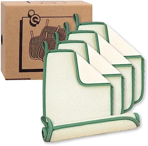 myHomeBody Dual-Textured Exfoliating Washcloth with Soft and Scrubbing Side, Body Exfoliation Scrubber for Bath, Shower, White with Green Edge, Set of 5