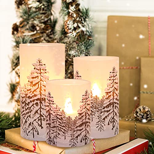 Image of Christmas Tree Flameless Candles with Remote Control & Timer Function, Real Wax Glass Candles, Home Party Wedding Holiday Xmas Decor, Set of 3