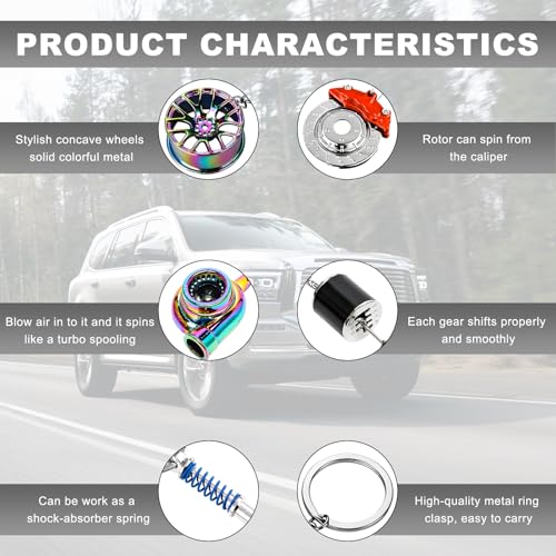 Image of KVAEY 5 PCS Car Parts Model Key Chains, Metal Turbo Keychain Set, Trendy Shock-Absorbent Car Parts Key Chain for Men Women (Orange+Black)