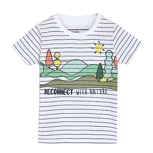 Image of miniklub Boys White Striped Round Neck T-Shirt