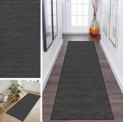 ZDYHMrj Läufer Teppich Flur rutschfest Schwarz Küchenteppich Waschbar Meterware Lang Korridor TeppichLäufer für Flur Schlafzimmer Wohnzimmer, Breite 40cm/ 50cm/ 60cm/ 70cm/ 80cm/ 90cm/ 100cm Cover