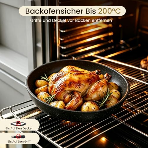 Yirilan 5-tlg Pfannenset Induktion Bratpfanne mit Abnehmbarem Griff Schwarz – Ansicht 6